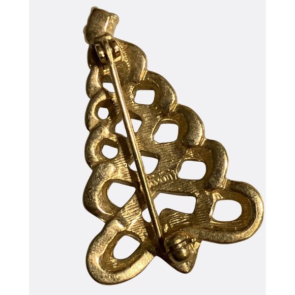 Avon Gold Tone Christmas Tree Brooch With Faux Diamond Accent Vintage Jewelry - Picture 3 of 7